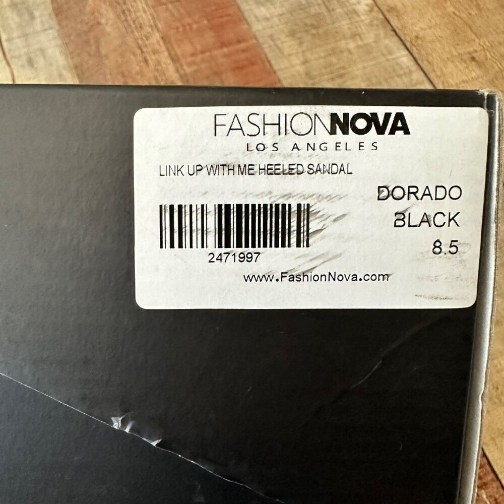 Fashion Nova Link Up With Me Heeled Sandal Dorado Black Size 8.5 - Picture 3 of 9